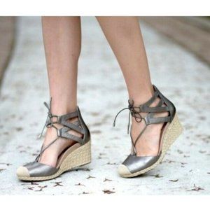Vionic Calypso Espadrille Wedge Pewter Ghillie Tie